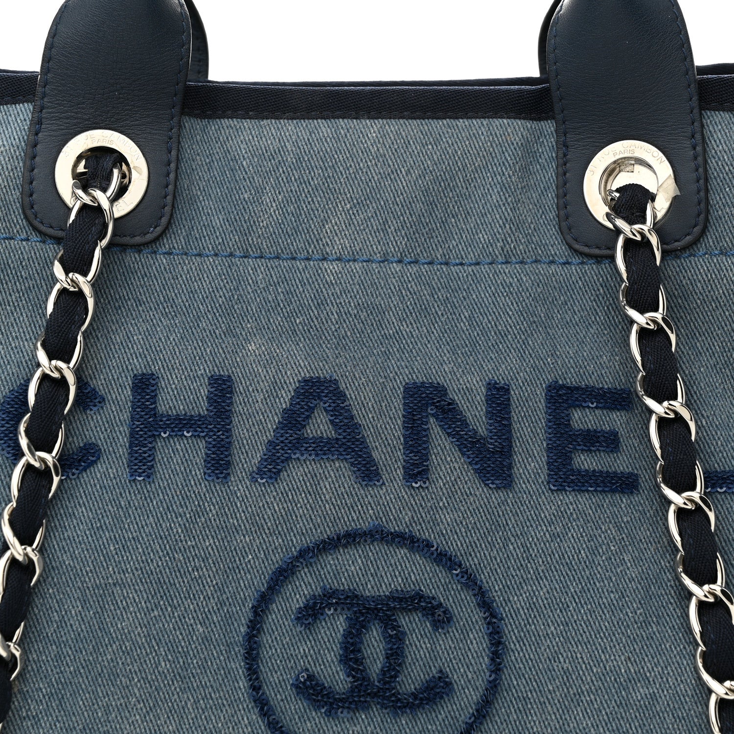 Chanel Canvas Sequin Medium Deauville Tote Navy 8 of 14