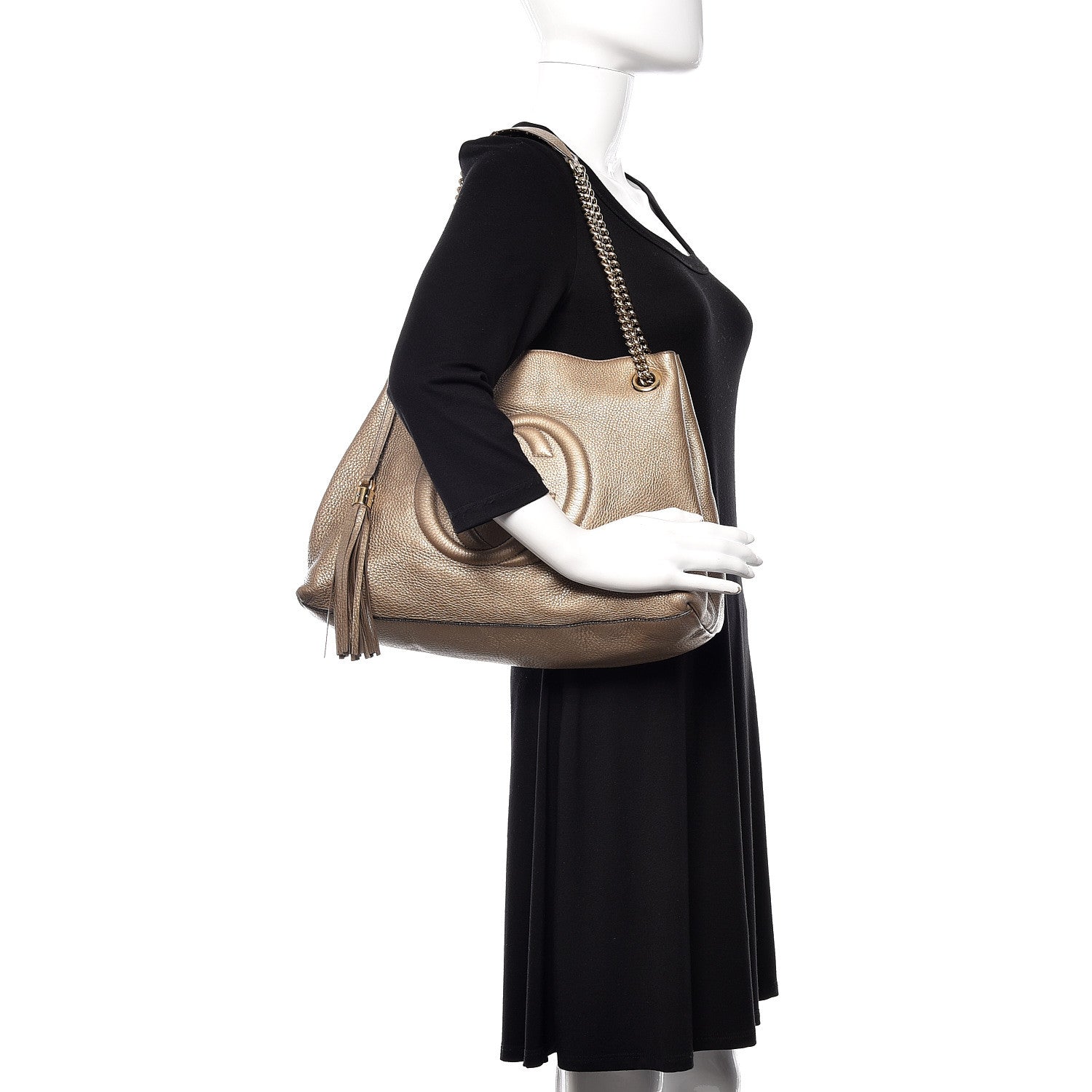Gucci Metallic Pebbled Calfskin Medium Soho Chain Shoulder Bag Golden Beige 2 of 13