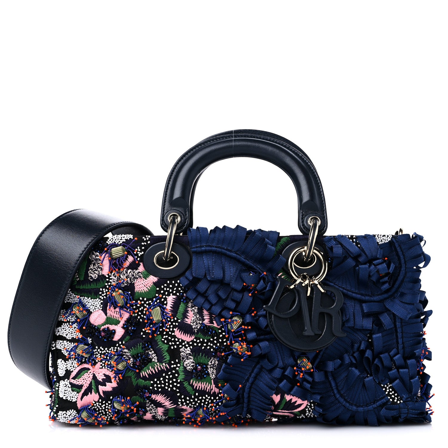 Christian Dior Ribbon Embroidered Beaded Floral Lady D-Joy Blue Multicolor 1 of 8