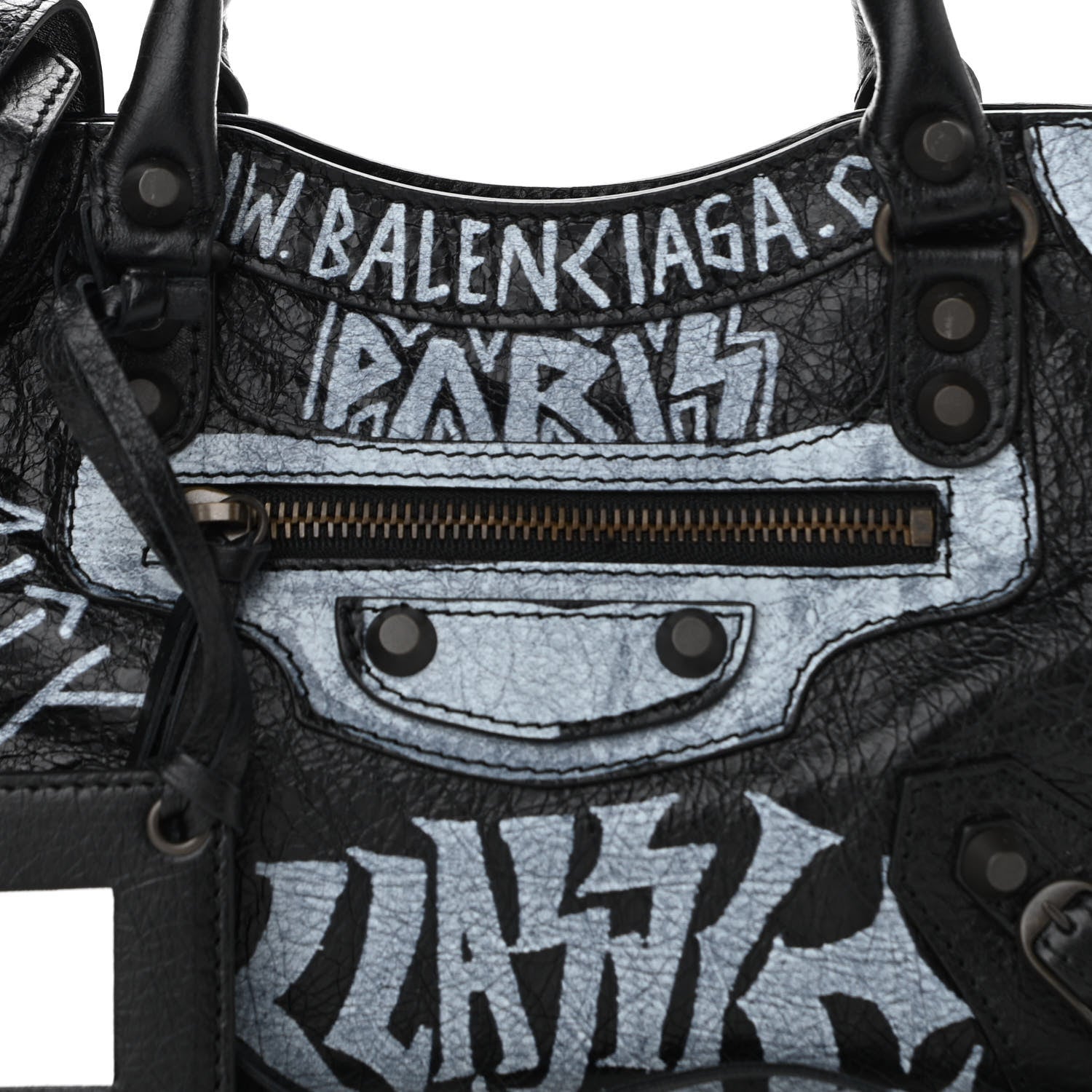 Balenciaga Agneau Arena Graffiti All Over Classic Hardware Mini City Black White 9 of 11