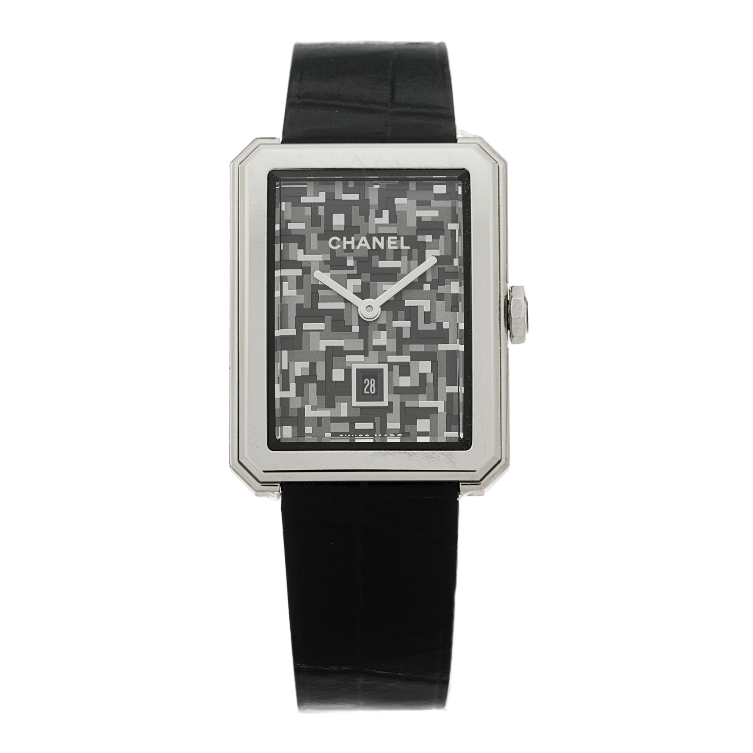 Chanel Stainless Steel Alligator 26mm Boy-Friend Tweed Quartz Watch Black 1 of 4