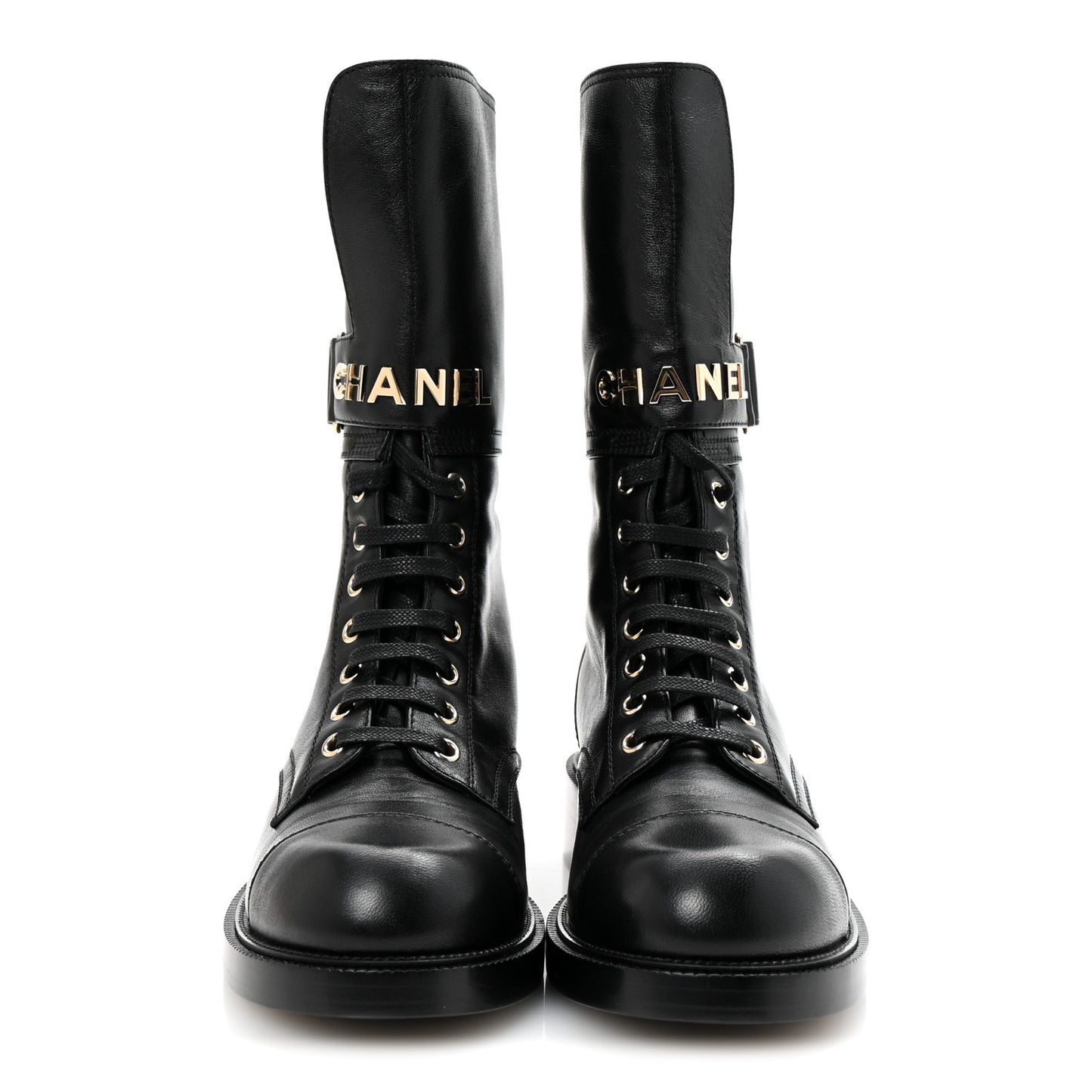 Lambskin Calfskin Lace Up Combat Boots 39 Black