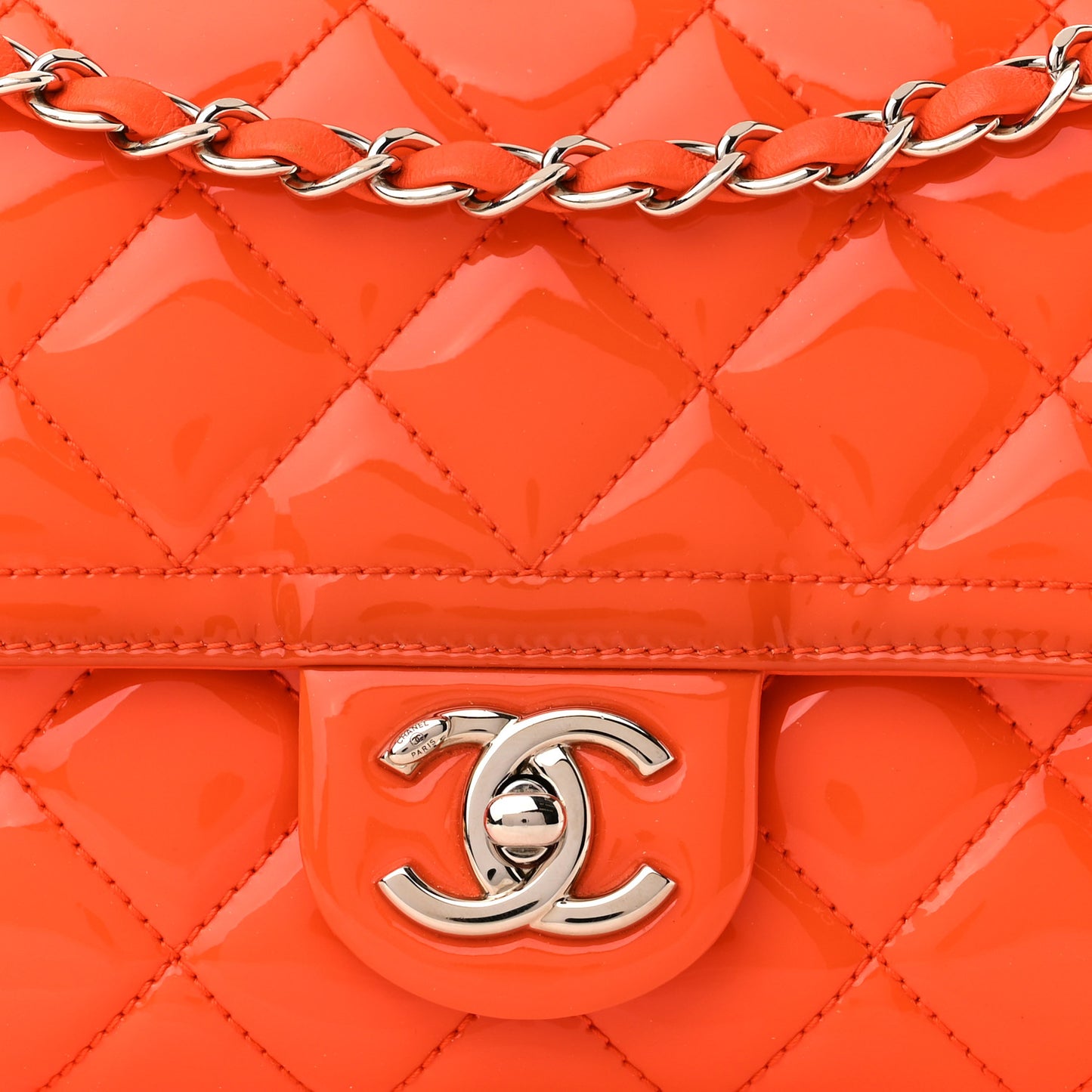 Patent Quilted Coco Shine Flap Orange
