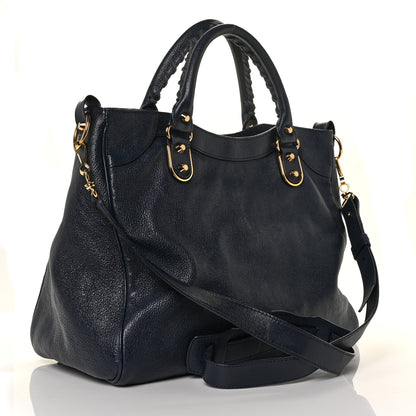 Balenciaga Chevre Gold Metallic Edge Hardware Velo Bleu Nuit Dark Sea 2 of 7