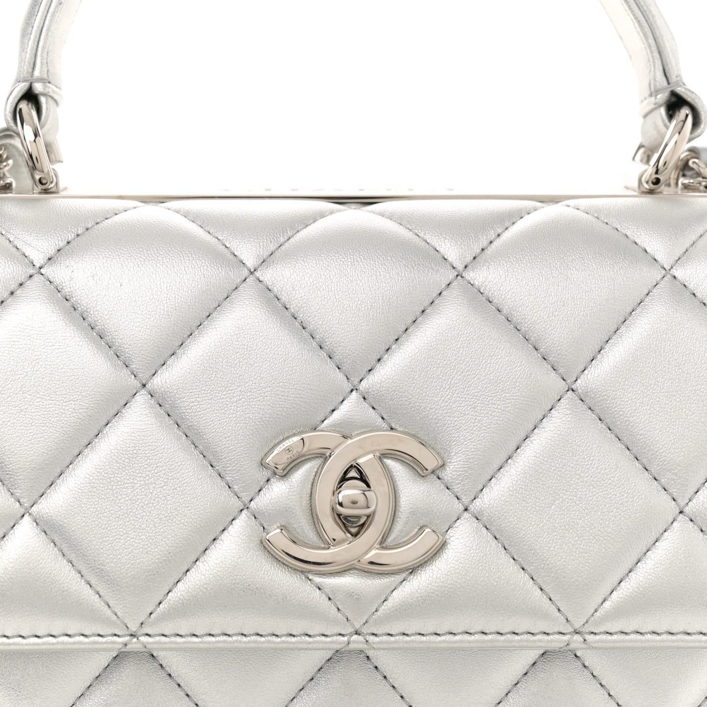 Metallic Lambskin Quilted Small Trendy CC Flap Dual Handle Bag Silver