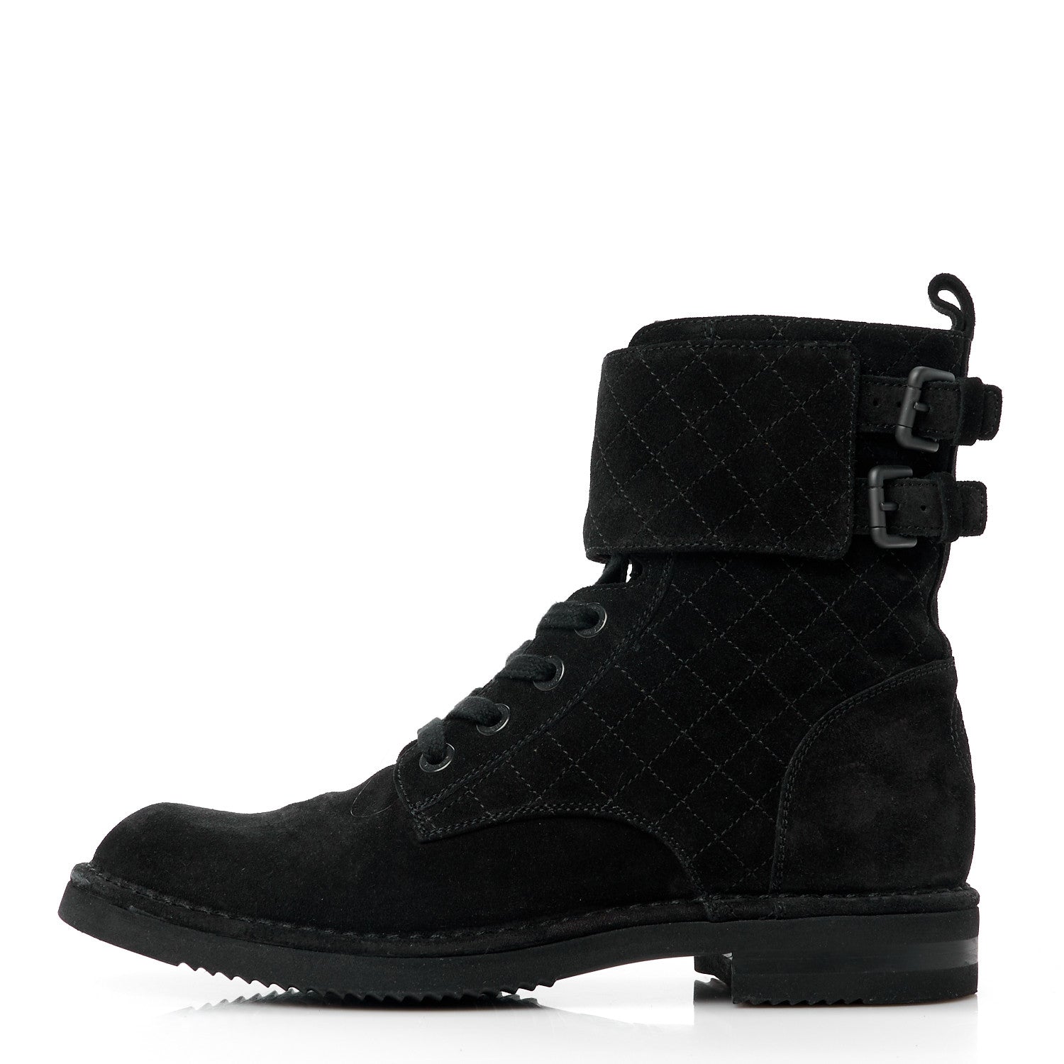 Chanel Suede Calfskin Quilted Combat Short Boots 41 Black 1 of 10