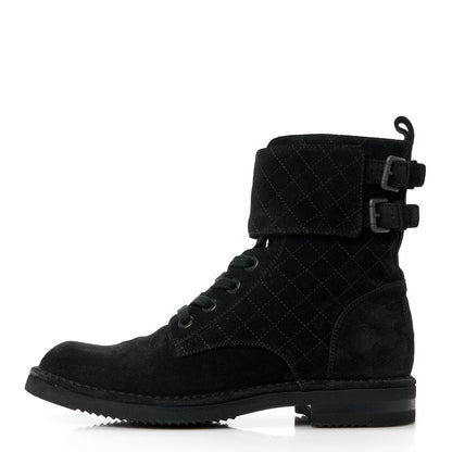 Chanel Suede Calfskin Quilted Combat Short Boots 41 Black 1 of 10