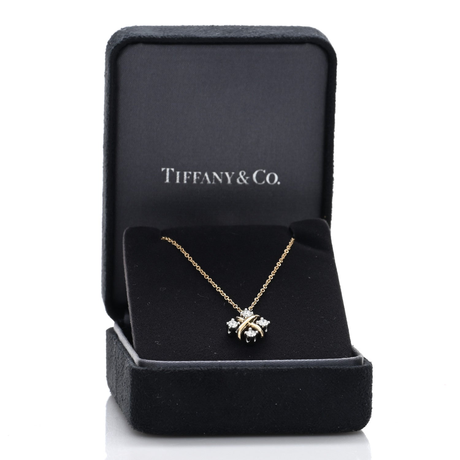 Tiffany Platinum 18K Yellow Gold Diamond Schlumberger Lynn Pendant Necklace 5 of 5