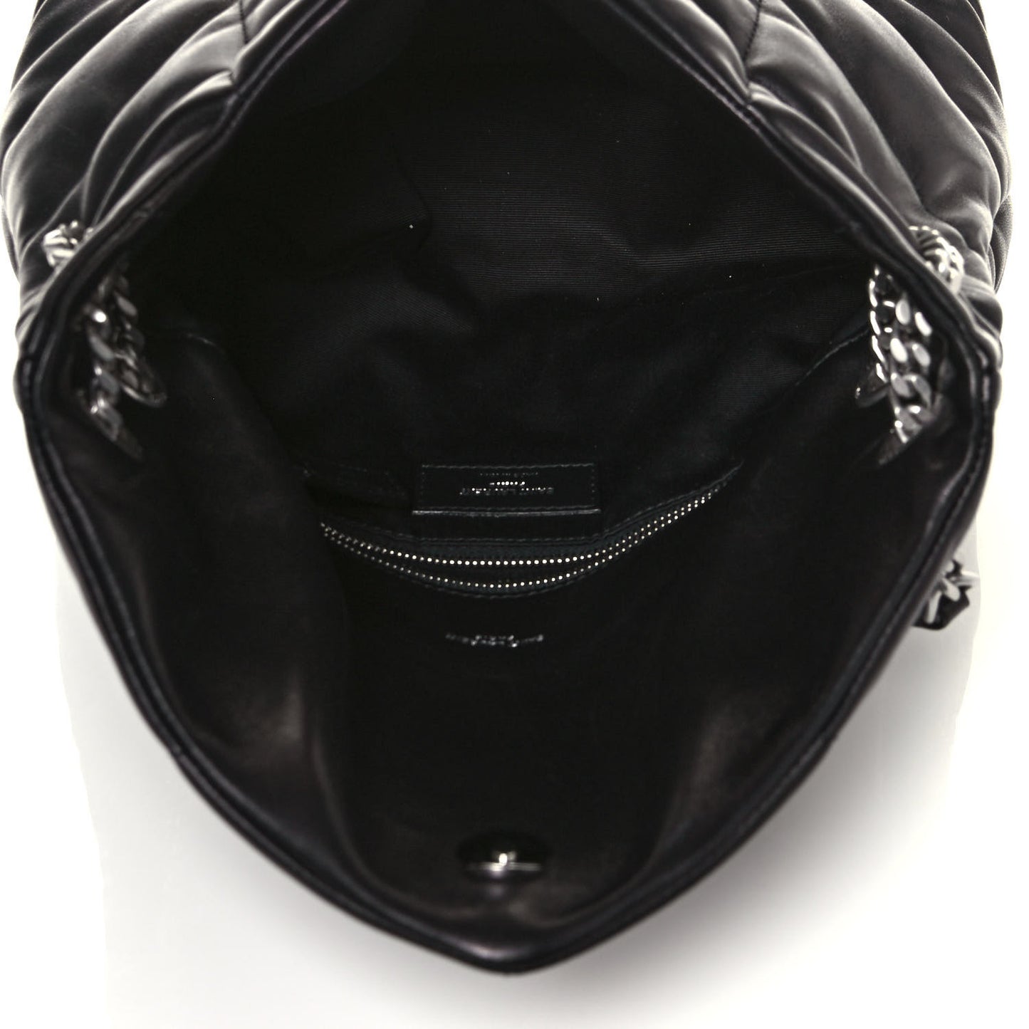 Lambskin Quilted Small Loulou Puffer Monogram Chain Satchel Black