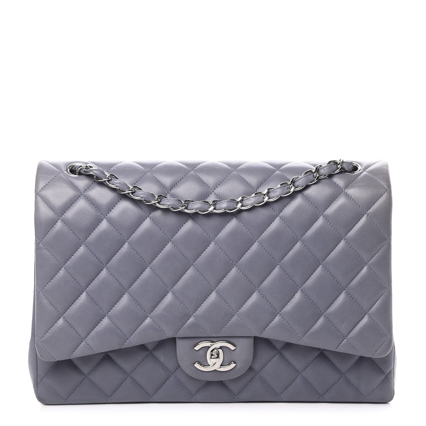 Lambskin Quilted Maxi Double Flap Light Blue