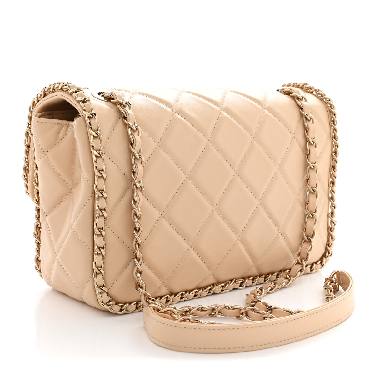 Chanel Crumpled Calfskin Medium Chain All Over Flap Beige 3 of 11