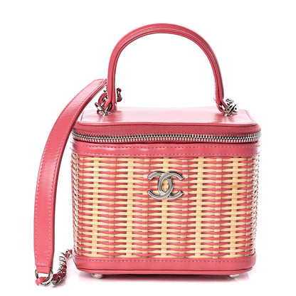 Chanel Calfskin Raffia Small Take Away Vanity Case Bag Pink Beige 1 of 12