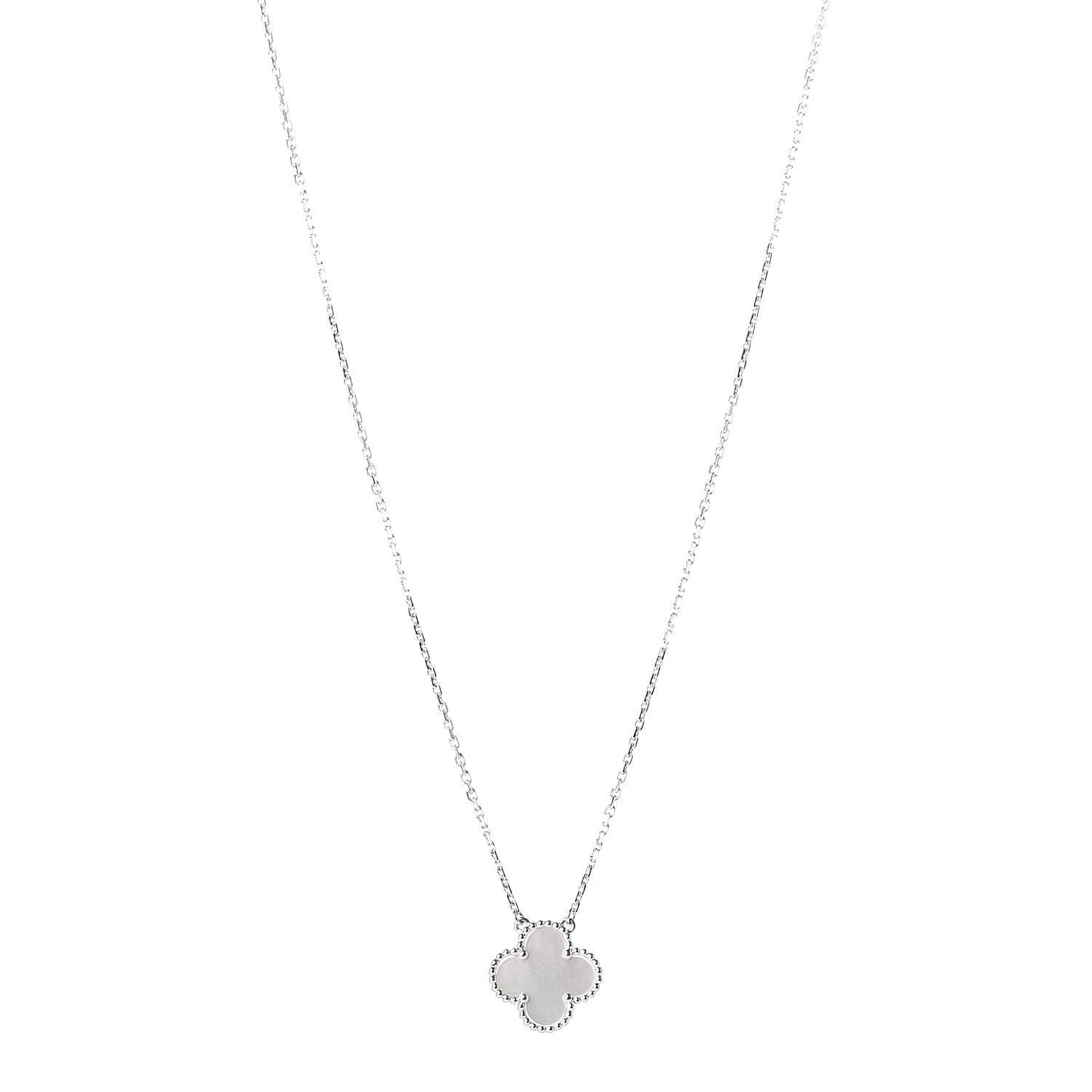 18K White Gold Mother of Pearl Vintage Alhambra Pendant Necklace
