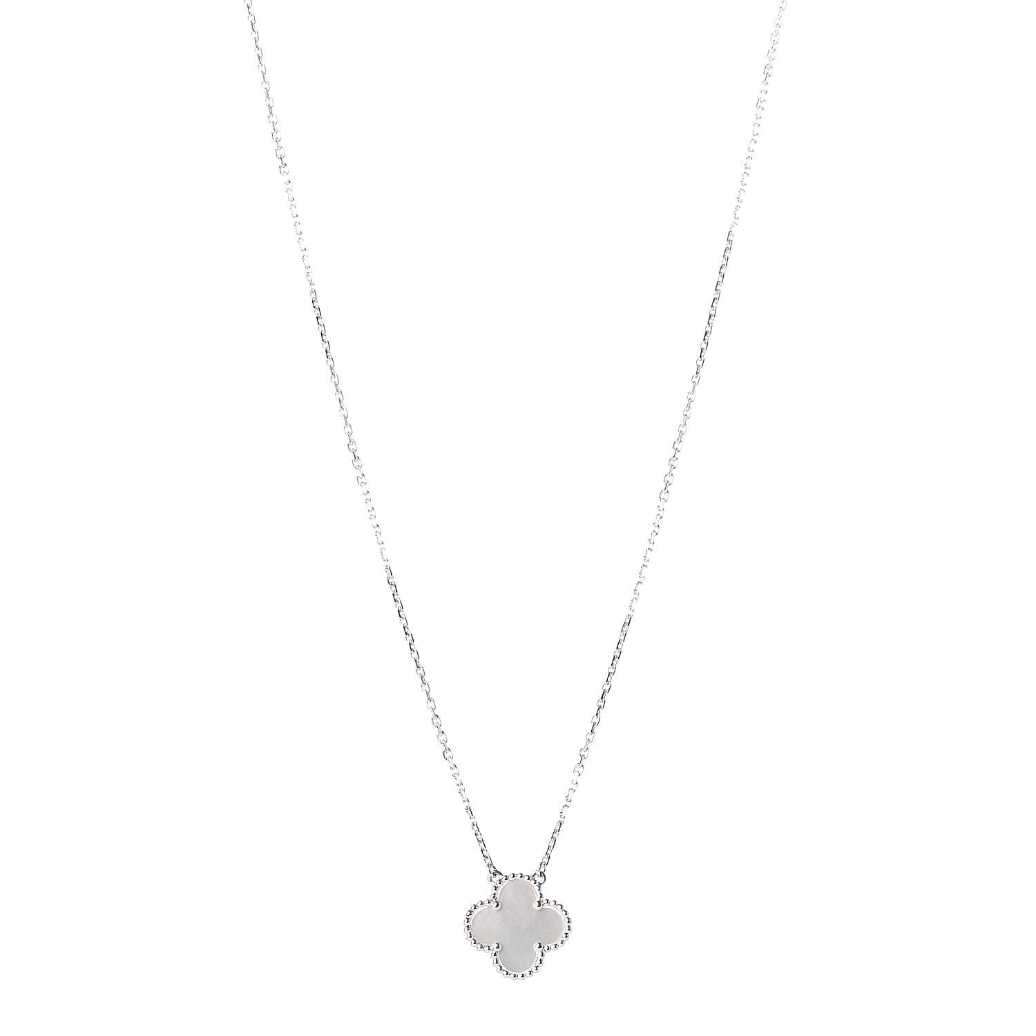 Van Cleef & Arpels 18K White Gold Mother of Pearl Vintage Alhambra Pendant Necklace 1 of 7