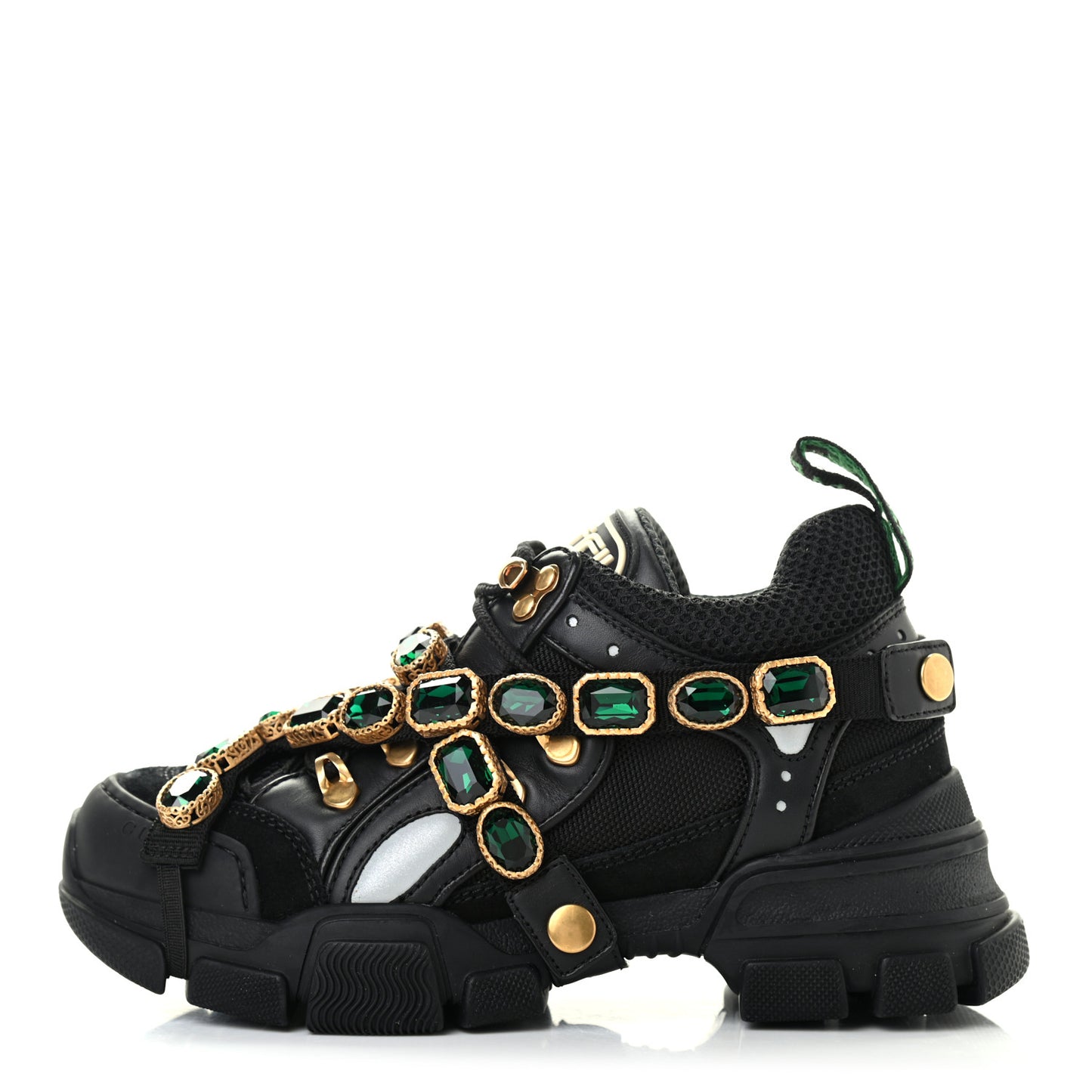 X SEGA Mesh Suede Calfskin Removable Crystals Womens Flashtrek Sneakers 35 Black Silver