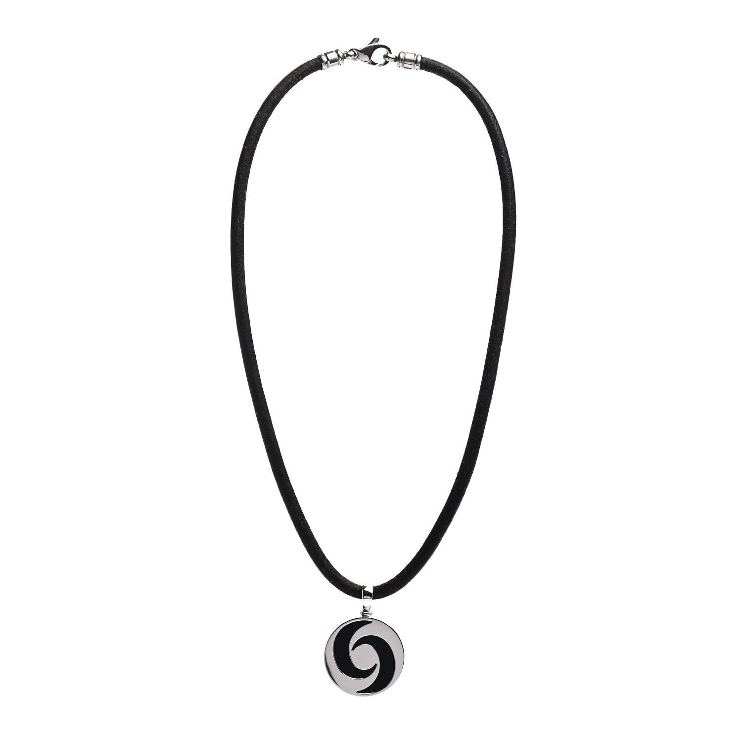 Bulgari 18K White Gold Stainless Steel Optical Pendant Cord Necklace 2 of 3