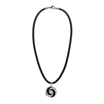 Bulgari 18K White Gold Stainless Steel Optical Pendant Cord Necklace 2 of 3