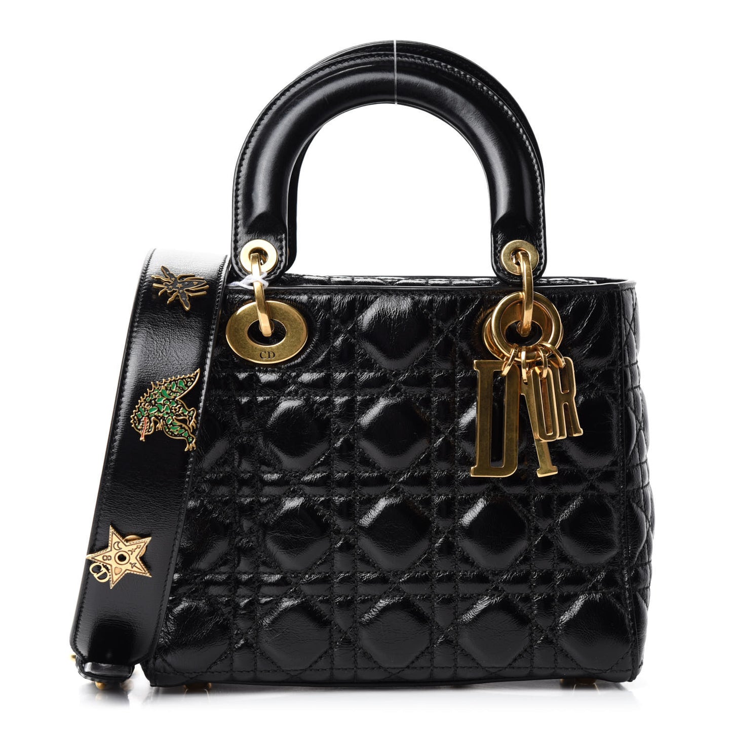 Crinkled Patent Cannage Small Lucky Badges My Lady Dior Black