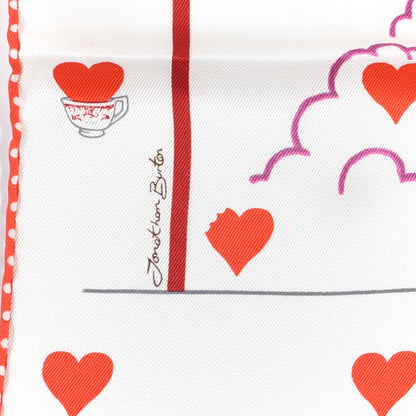 Hermes Silk Tea Time Scarf 70 White Framboise Rouge 4 of 6