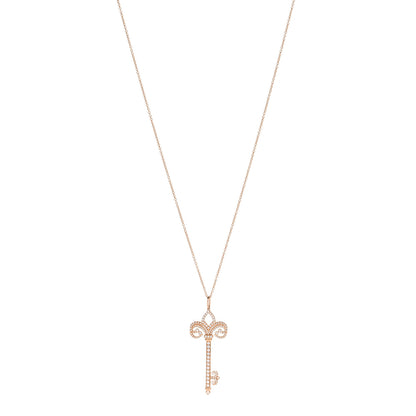 Tiffany 18K Rose Gold Diamond .37ct Fleur De Lis Key Pendant Necklace 1 of 6