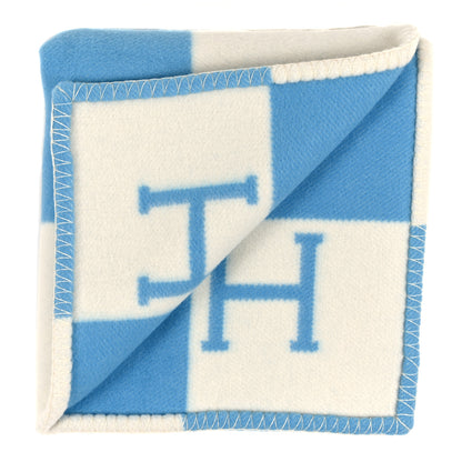 Hermes Wool Cashmere Avalon Baby Blanket Bleu Genievre White 2 of 3
