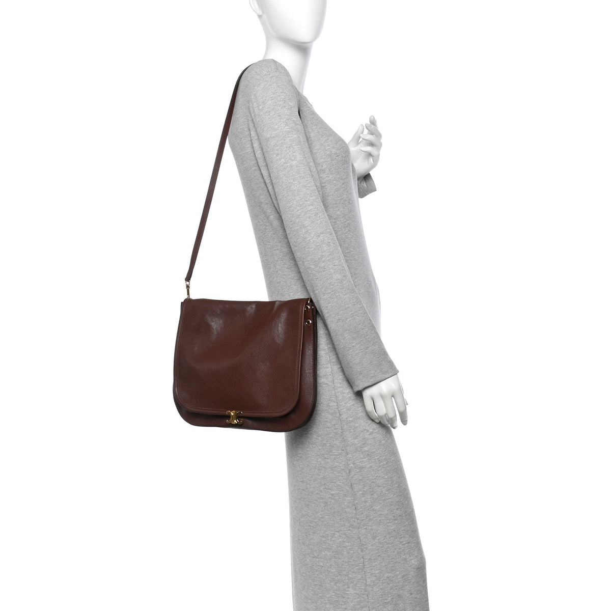 Shiny Lambskin Soft Triomphe Besace Bag Brick