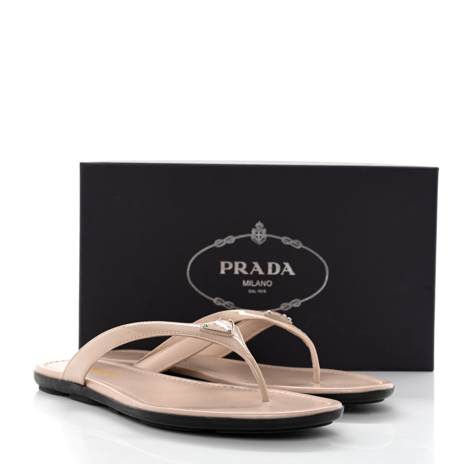 Prada Patent Calfskin Logo Thong Sandals 40 Cipria 9 of 9