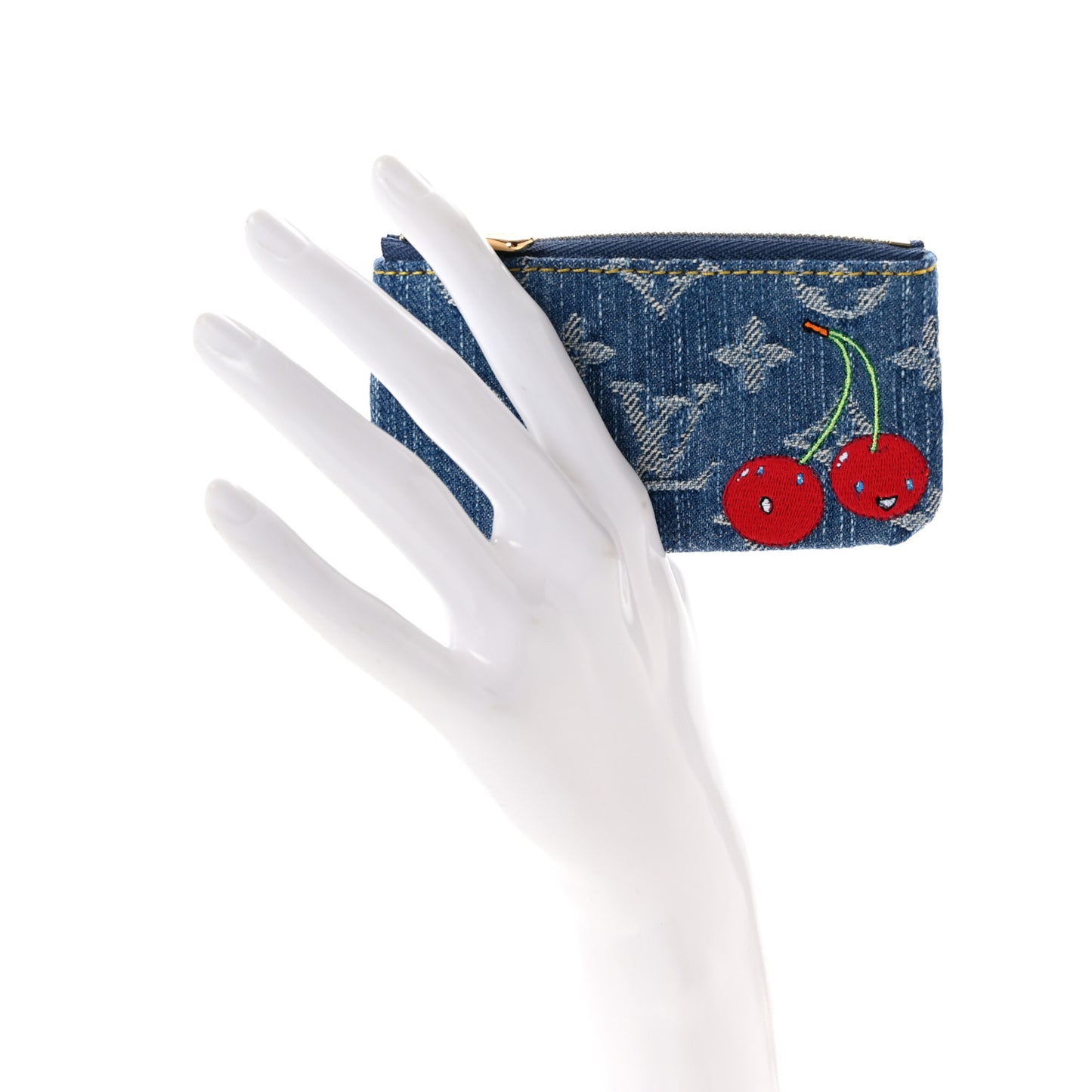 LV X TM Monogram Denim Cerises Key Pouch Blue