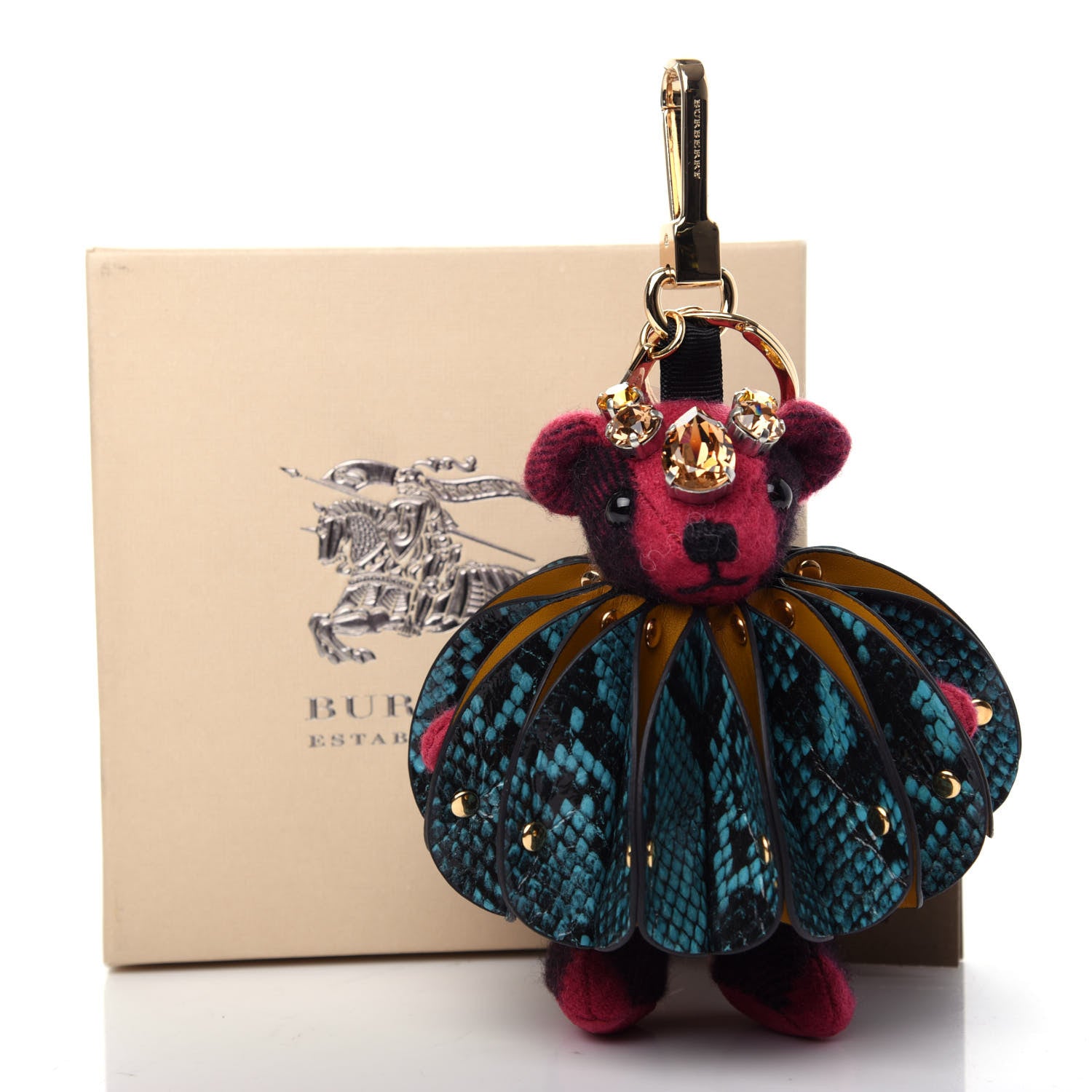 Burberry Cashmere Check Calfskin Crystal Concertina Thomas Bear Bag Charm Fuchsia Pink 4 of 4