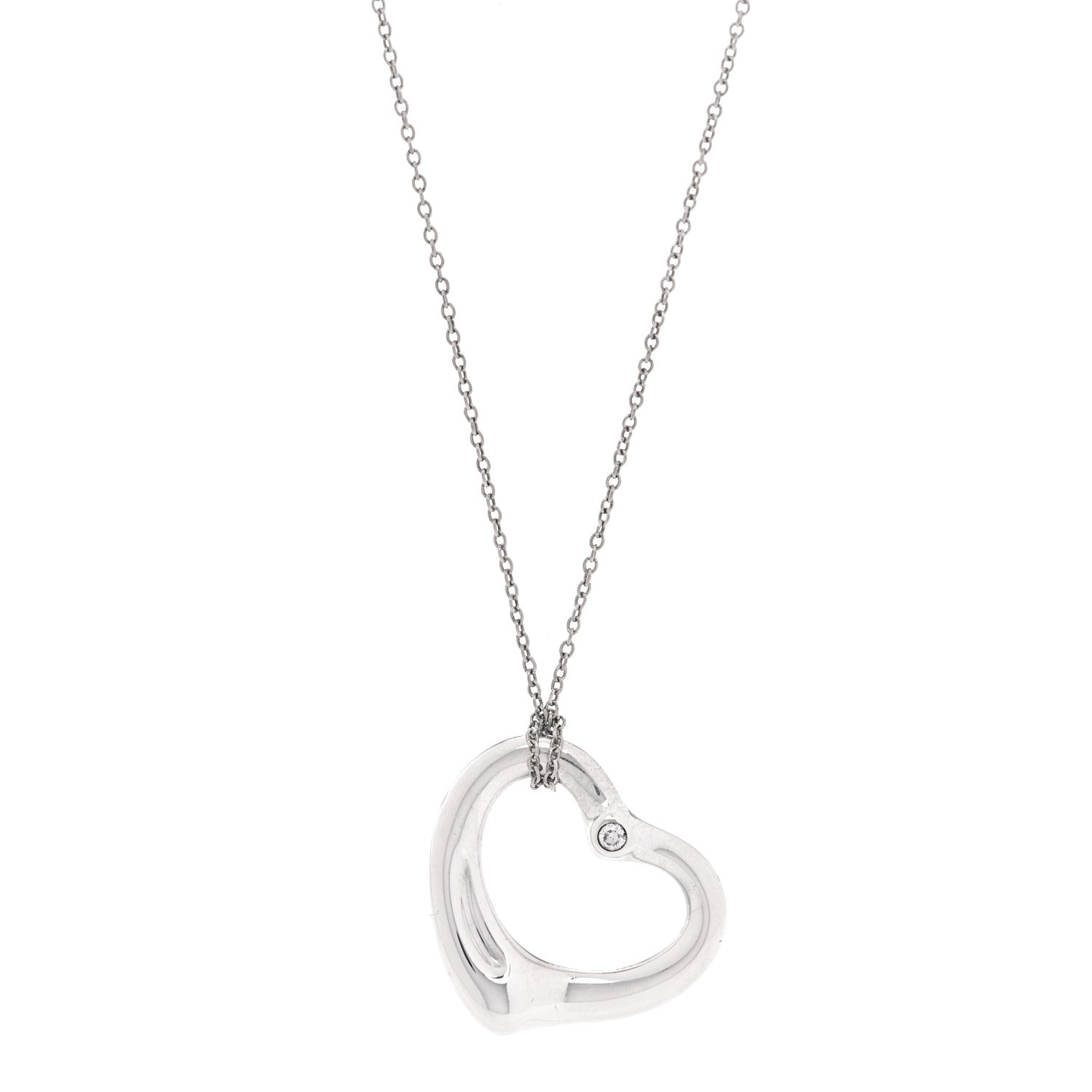 Sterling Silver Diamond 22mm Elsa Peretti Open Heart Pendant Necklace