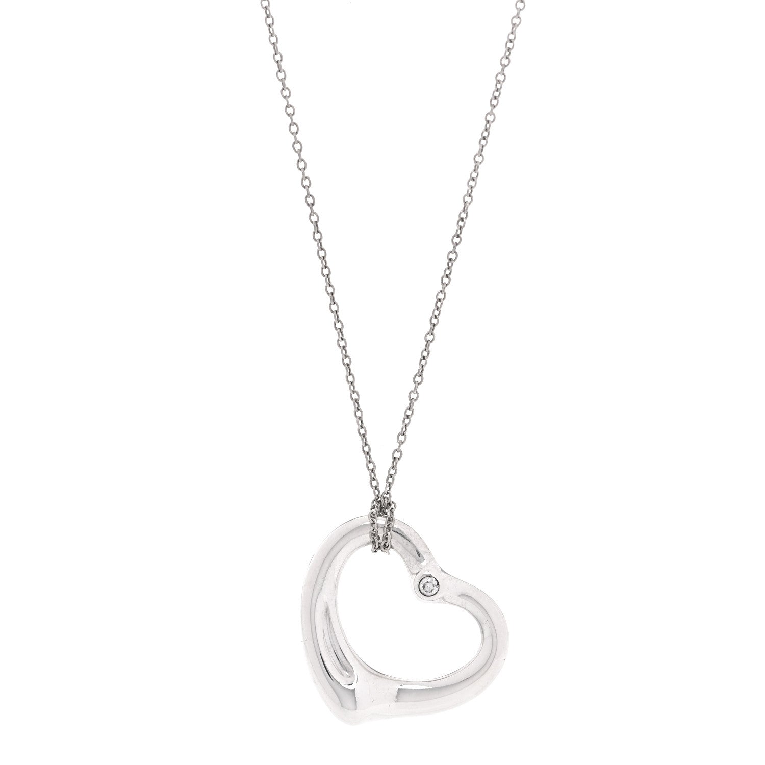 Tiffany Sterling Silver Diamond 22mm Elsa Peretti Open Heart Pendant Necklace 1 of 4