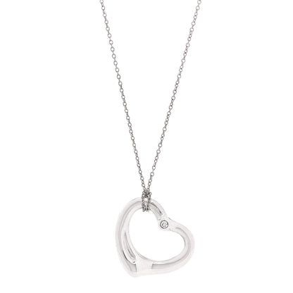 Tiffany Sterling Silver Diamond 22mm Elsa Peretti Open Heart Pendant Necklace 1 of 4