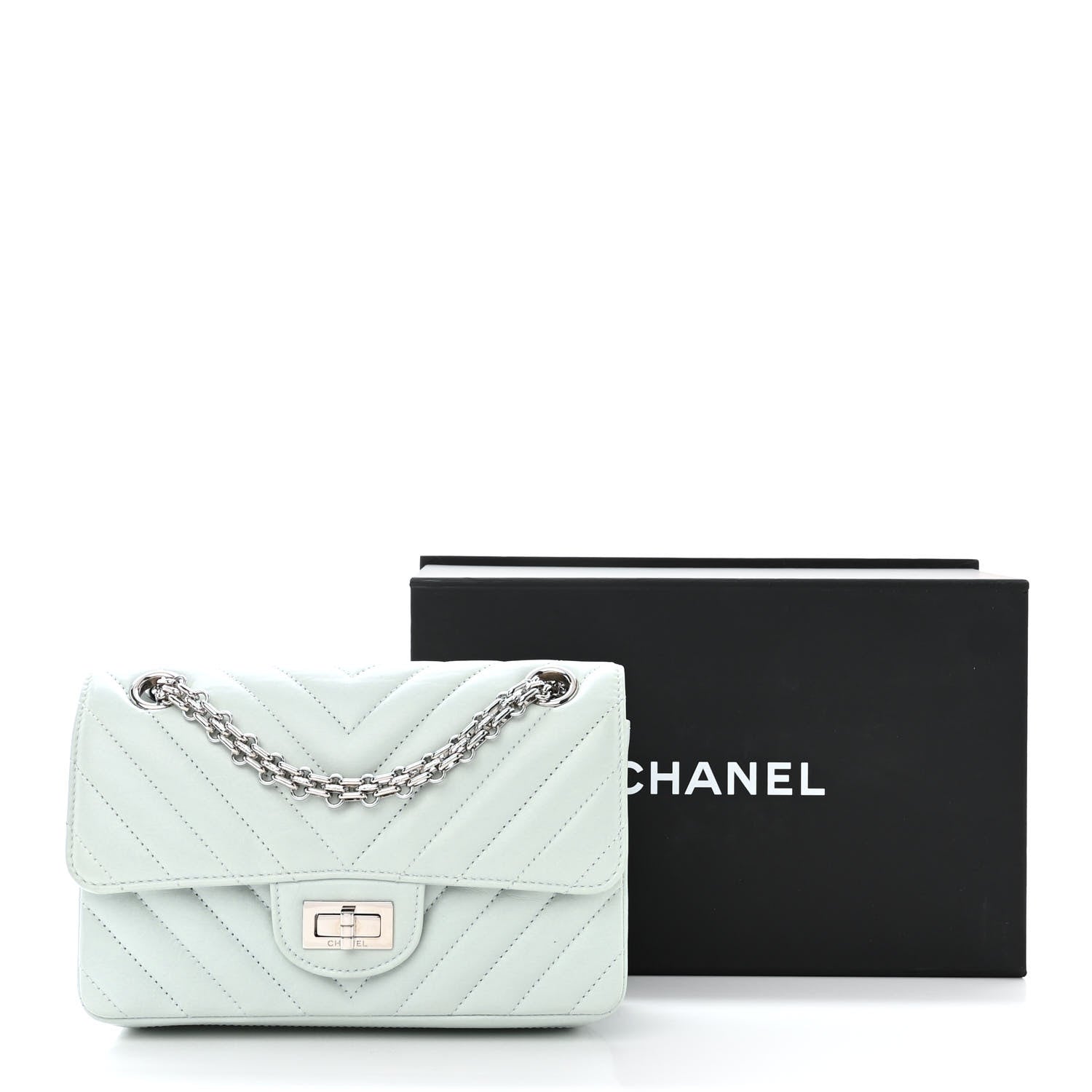 Chanel Aged Calfskin Chevron Quilted 2.55 Reissue Mini Flap Light Blue 11 of 11
