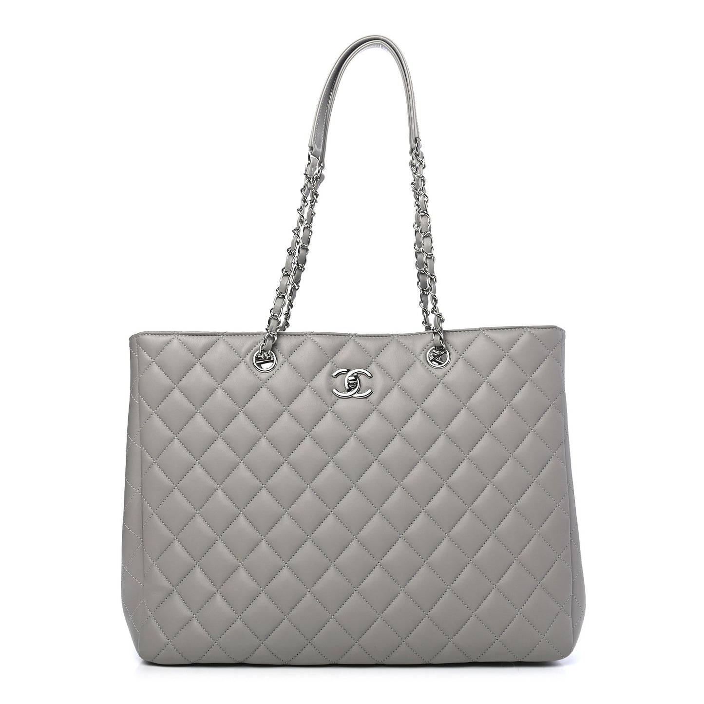 Calfskin Quilted Large Classic Shopping Tote Grey