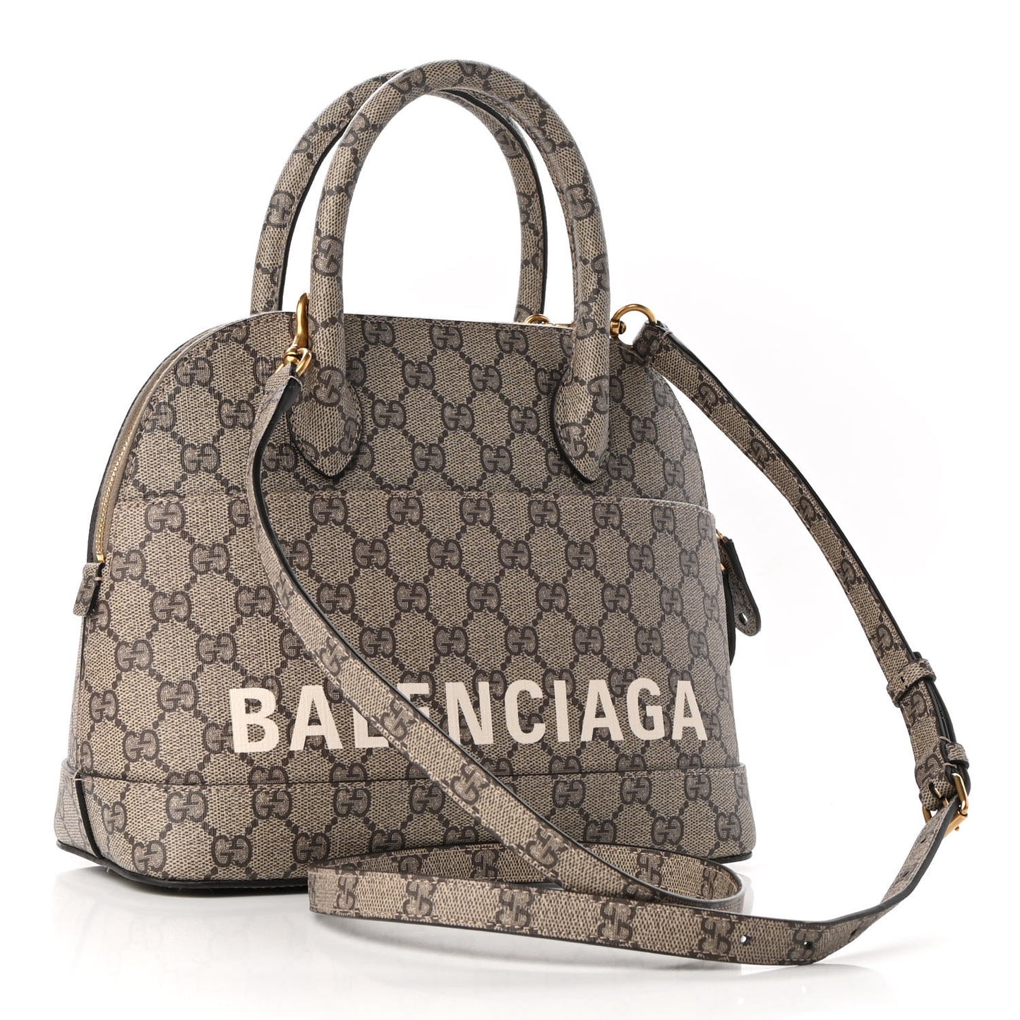 X GUCCI GG Supreme Monogram Small Ville Top Handle Beige Ebony