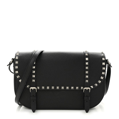 Valentino Garavani Pebbled Calfskin Large Rockstud Messenger Black 1 of 9