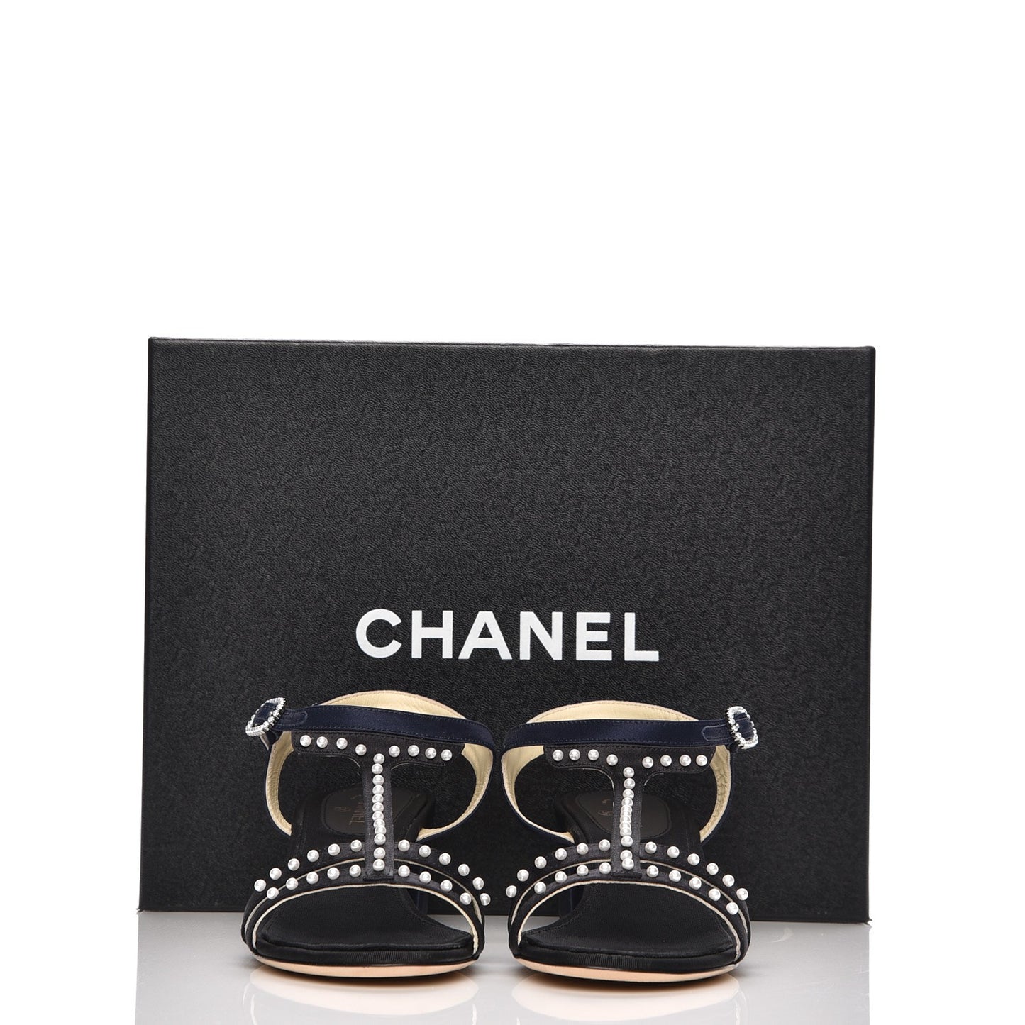 Satin Pearl Sandals 36.5 Black Navy