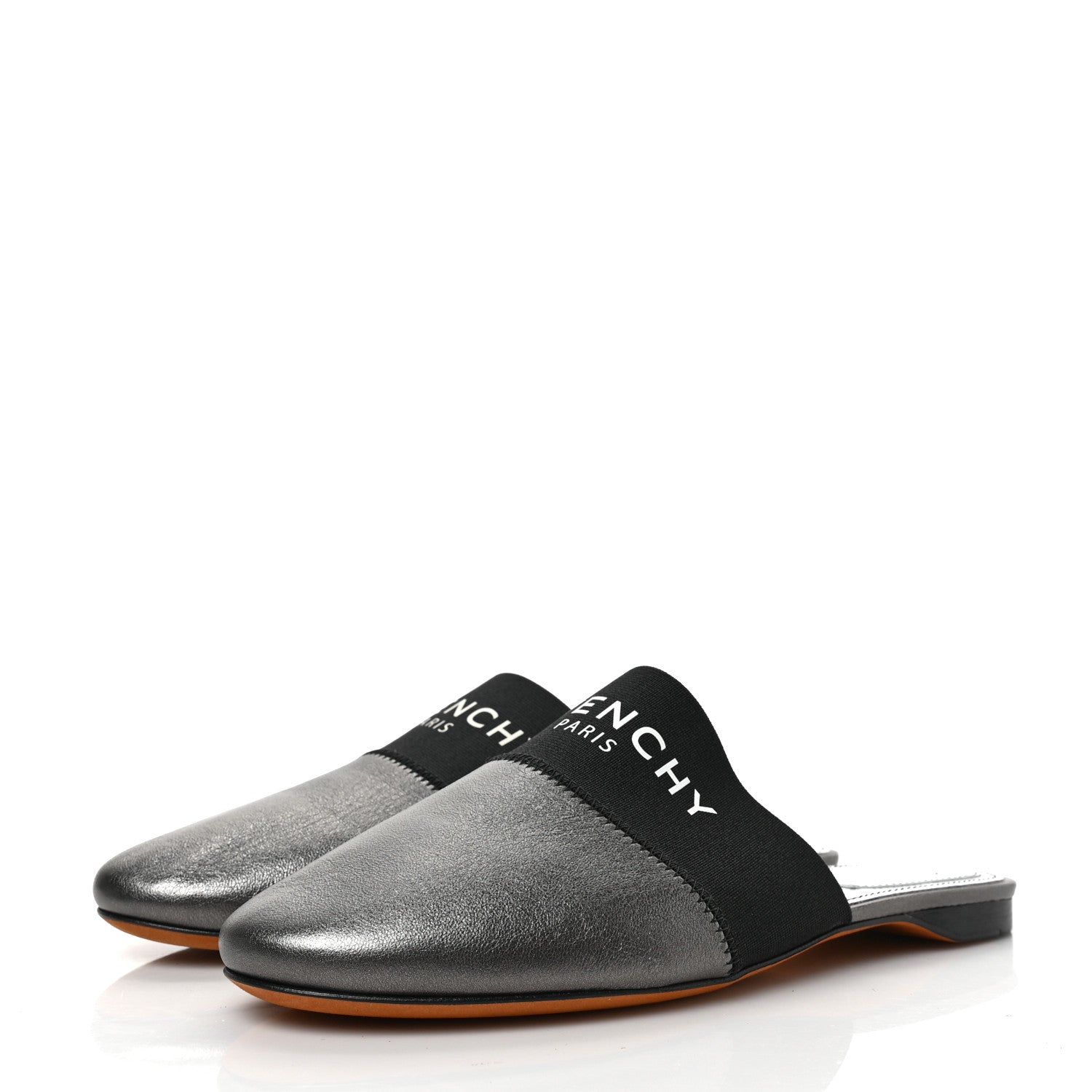 Givenchy Metallic Calfskin Bedford Logo Mule Slides 36.5 Black 3 of 8