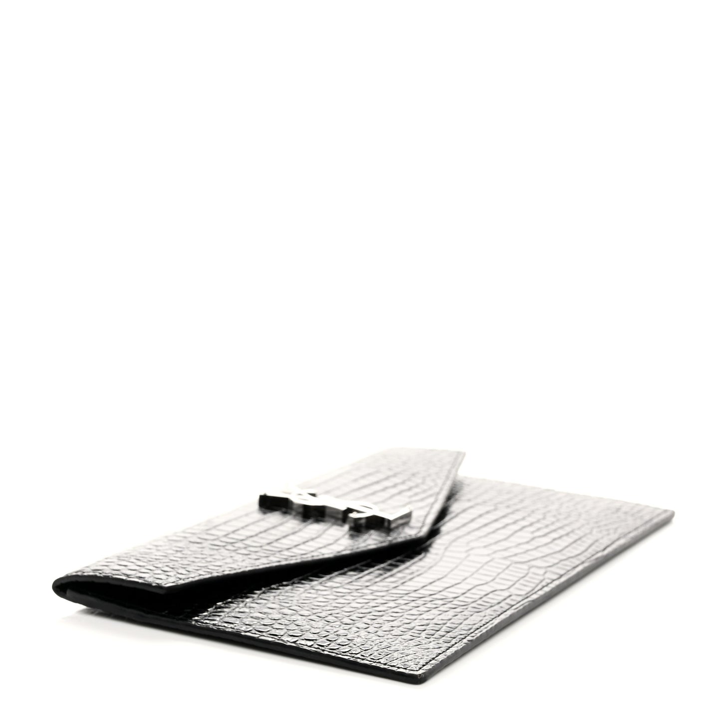 Calfskin Crocodile Embossed Uptown Monogram Pouch Black