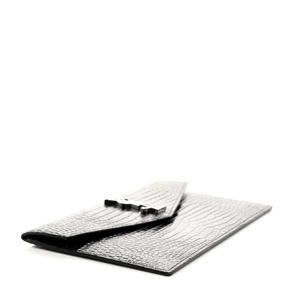 Saint Laurent Calfskin Crocodile Embossed Uptown Monogram Pouch Black 4 of 8