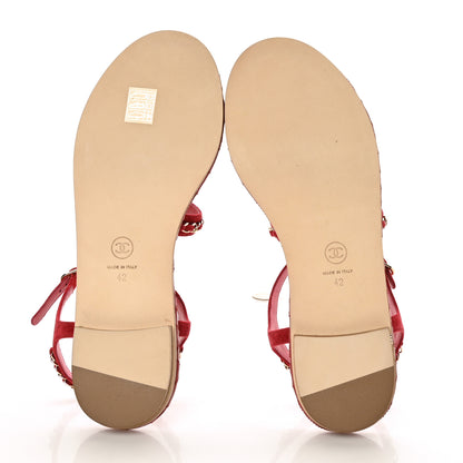 Chanel Suede Calfskin Chain Sandals 42 Red 5 of 9