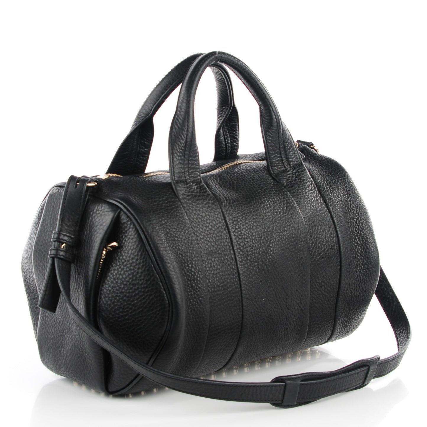 Pebbled Lambskin Rocco Duffel Black Pale Gold Hardware