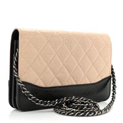 Chanel Aged Calfskin Quilted Gabrielle Wallet On Chain WOC Beige Black 3 of 18