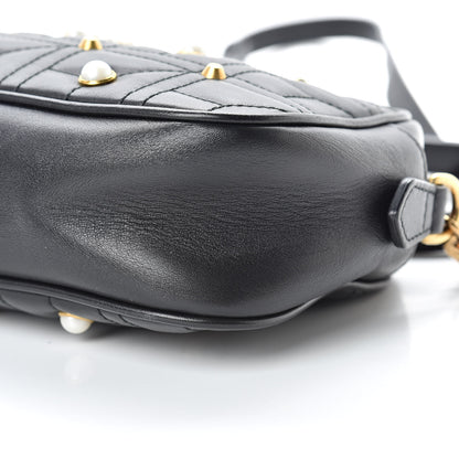 Gucci Calfskin Matelasse Studded Small Pearly GG Marmont Chain Shoulder Bag Black 10 of 13