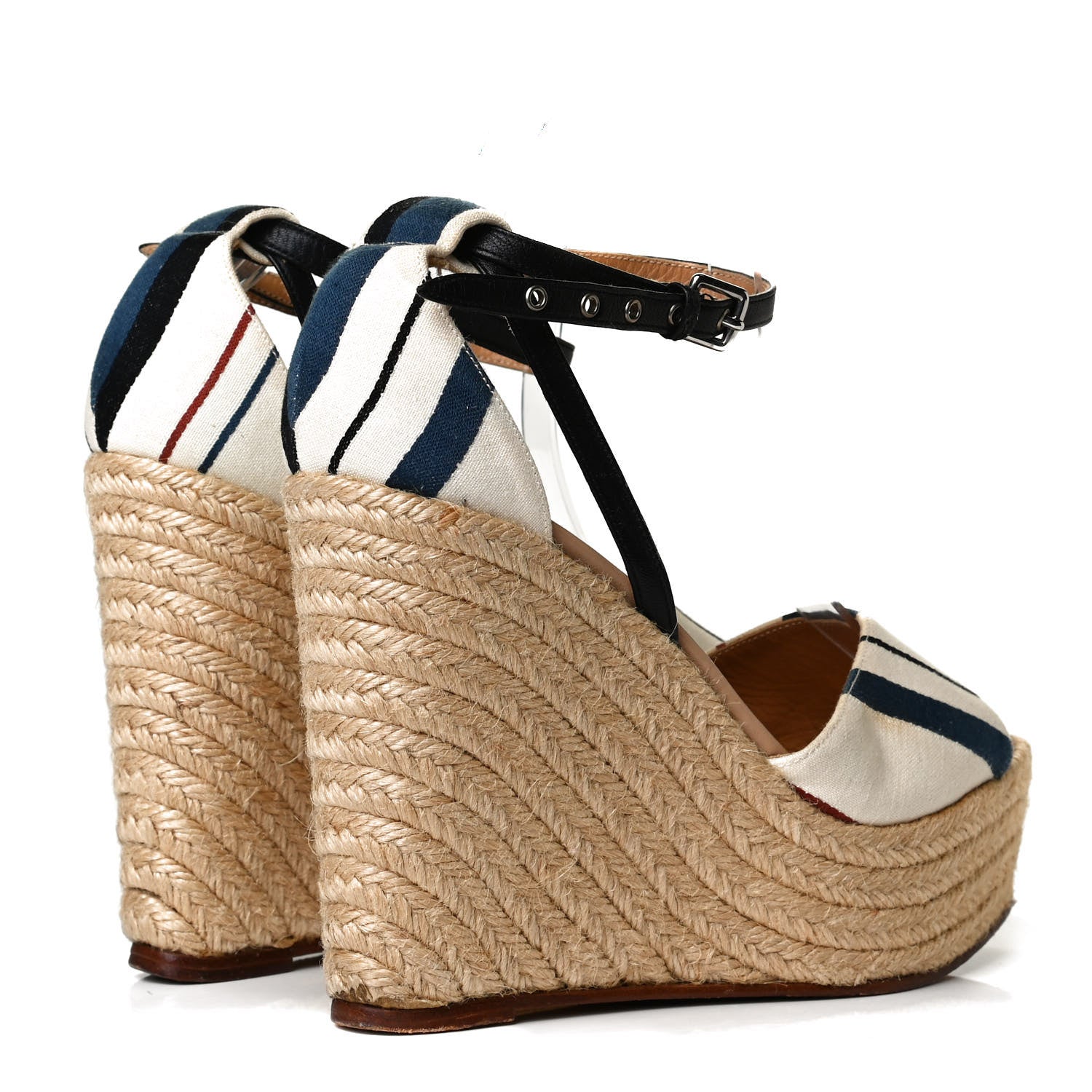 Hermes Canvas Striped Espadrille Wedge Sandals 39 4 of 9