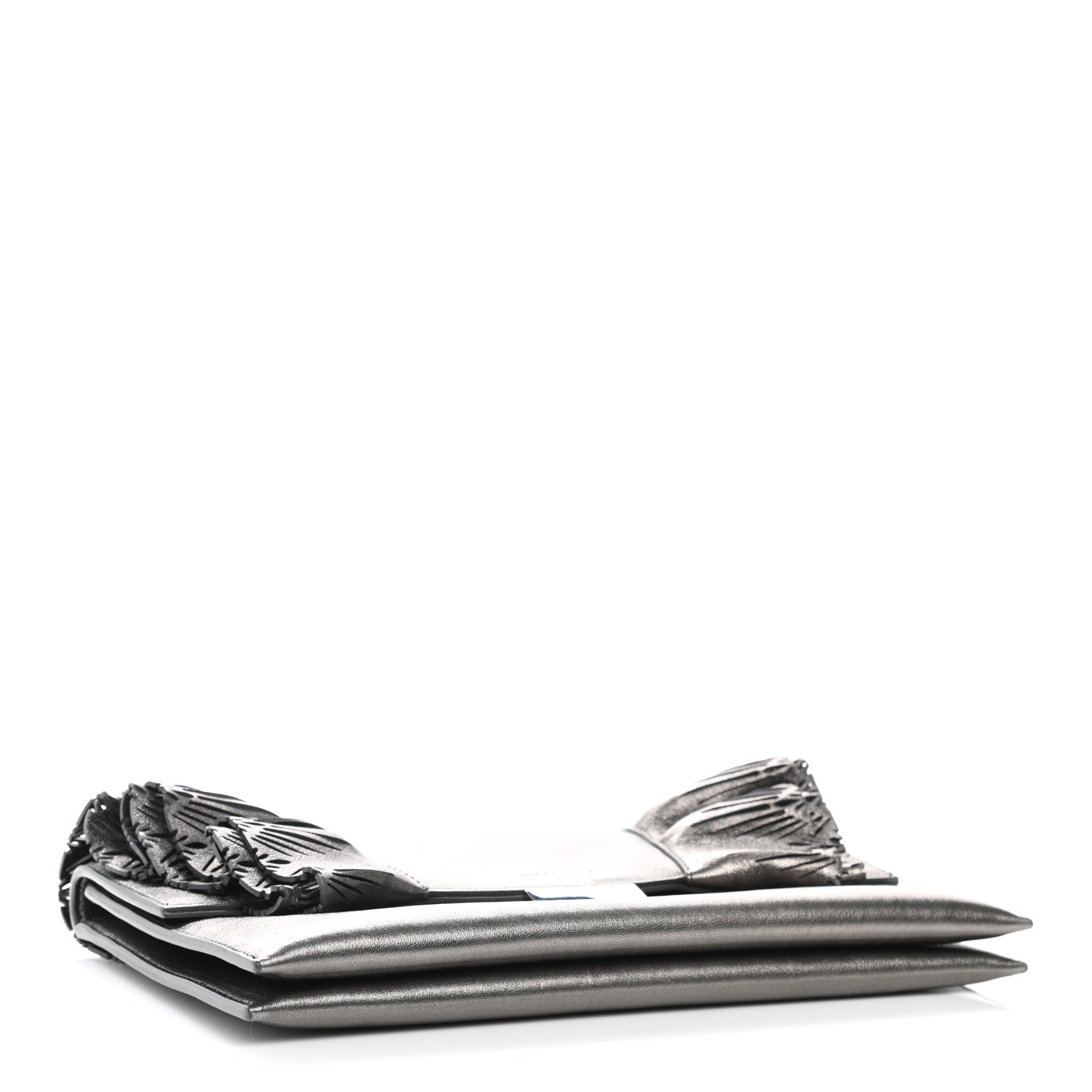 Jimmy Choo Metallic Calfskin Laser Cut Ruffled Isabella Clutch Gray 4 of 8
