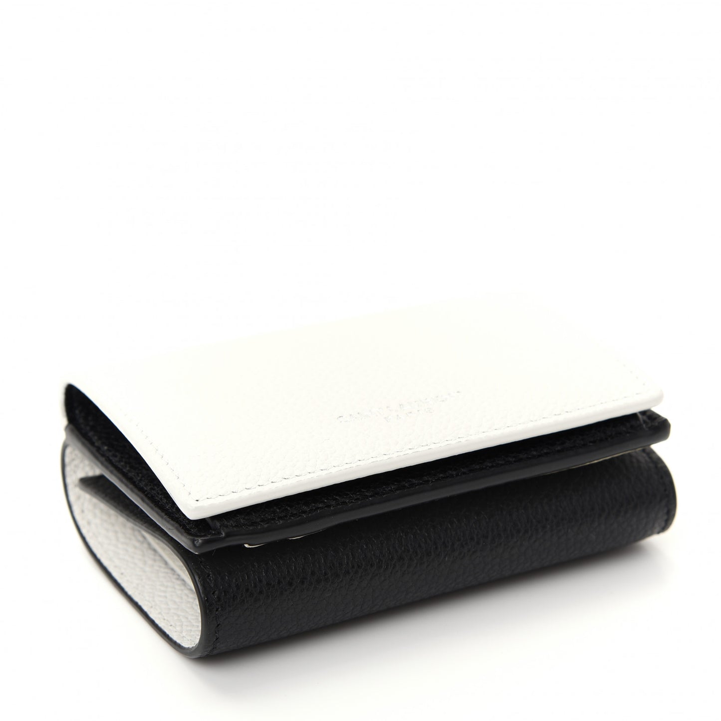 Grained Calfskin Paris Petite Compact Wallet White Black