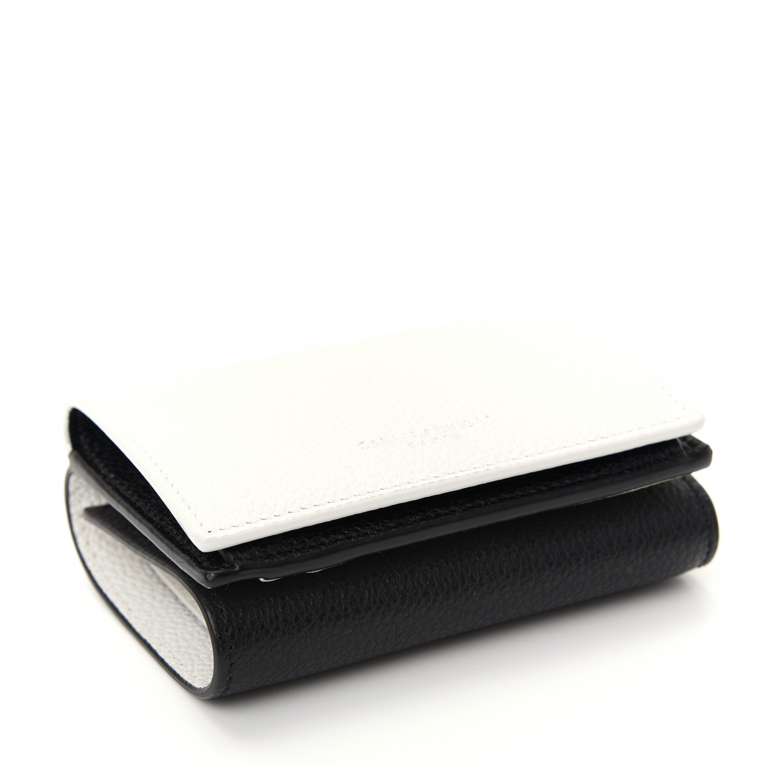 Saint Laurent Grained Calfskin Paris Petite Compact Wallet White Black 4 of 7