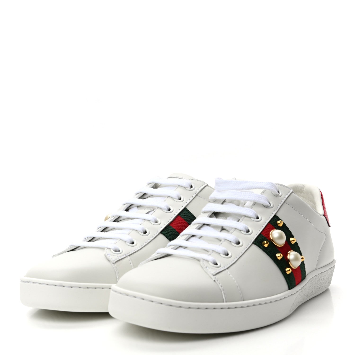 Gucci Calfskin Web Pearl Studded Womens Ace Sneakers 39.5 White 3 of 9