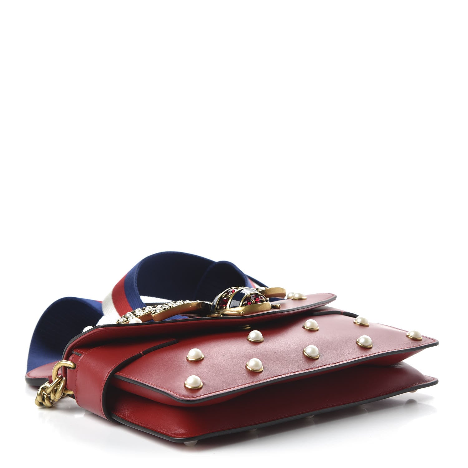 Gucci Nappa Pearl Studded Mini Queen Margaret Broadway Shoulder Bag Hibiscus Red 4 of 10